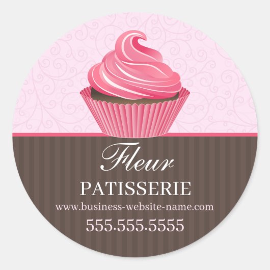 Sticker Rond Élégante boulangerie Cupcake Rose (Devant)
