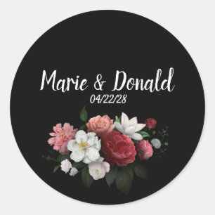 Sticker Rond Elégante Bourgogne et Fleurs roses