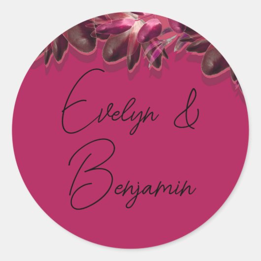 Sticker Rond Élégante Bourgogne Florale (Devant)