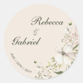 Sticker Rond Élégante calligraphie aquarelle Mariage floral (Devant)