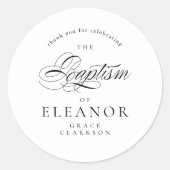 Sticker Rond Élégante calligraphie Baptême Merci (Devant)