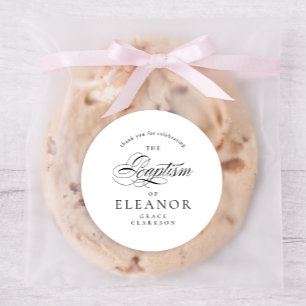 Sticker Rond Élégante calligraphie Baptême Merci