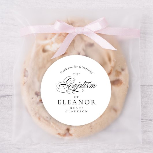 Sticker Rond Élégante calligraphie Baptême Merci