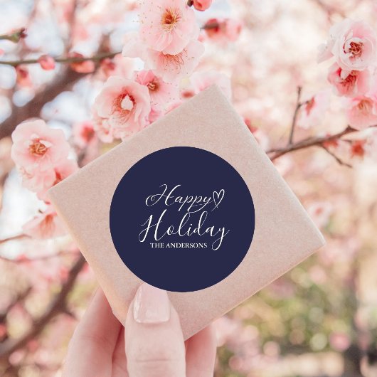 Sticker Rond Élégante calligraphie Bleu Noël de Noël