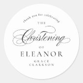 Sticker Rond Élégante calligraphie Christening Merci (Devant)