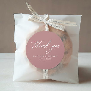 Sticker Rond Élégante calligraphie Dusty Rose Merci Mariage
