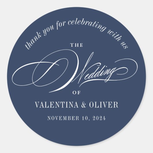 Sticker Rond Élégante calligraphie Mariage bleu marine (Devant)