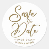 Sticker Rond Élégante Calligraphie Mariage Enregistrer La Date  (Devant)