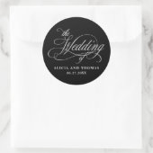 Sticker Rond Élégante calligraphie Mariage noir et argent (Sac)