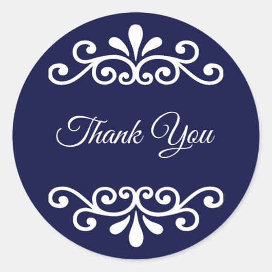 Sticker Rond Élégante calligraphie Merci sur Navy Blue (Devant)
