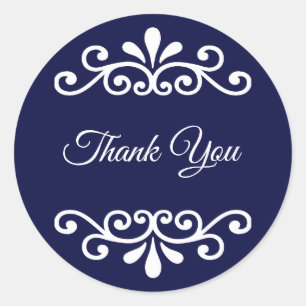 Sticker Rond Élégante calligraphie Merci sur Navy Blue
