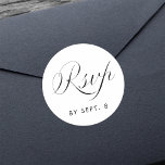 Sticker Rond Élégante calligraphie minimaliste noir et blanc RS<br><div class="desc">Sticker RSVP noir et blanc simple et élégant.</div>