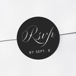 Sticker Rond Élégante calligraphie minimaliste noir RSVP