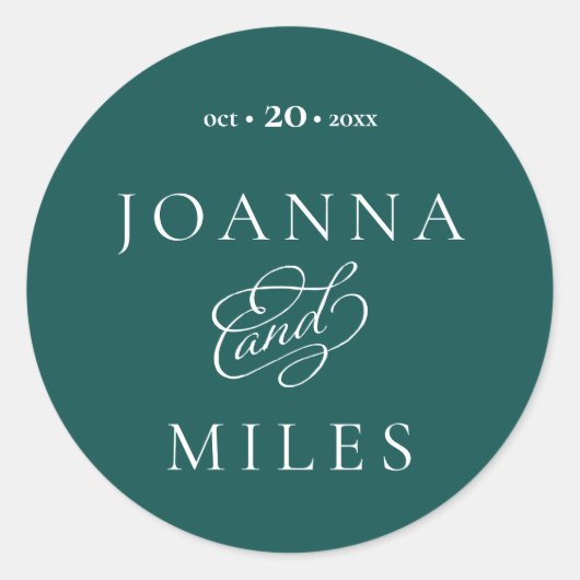 Sticker Rond Élégante calligraphie noir Turquoise simple (Devant)