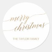 Sticker Rond Élégante calligraphie or Joyeux cadeau de Noël (Devant)