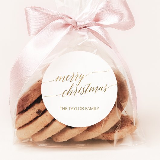 Sticker Rond Élégante calligraphie or Joyeux cadeau de Noël