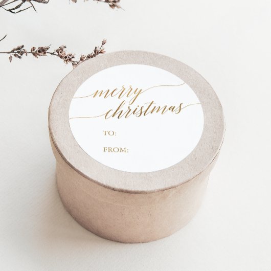 Sticker Rond Élégante calligraphie or Noël Nom cadeau de Noël