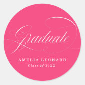 Sticker Rond Élégante calligraphie rose chaud (Devant)