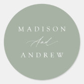 Sticker Rond Élégante calligraphie Sage Green Mariage (Devant)
