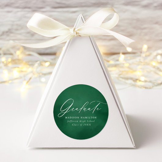 Sticker Rond Élégante calligraphie Vert aquarelle Graduation