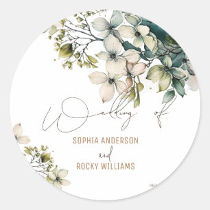 Sticker Rond Élégante carte de mariage florale de fleurs sauvag