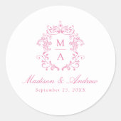 Sticker Rond Élégante Chinoiserie rose Crest Monogram Mariage (Devant)