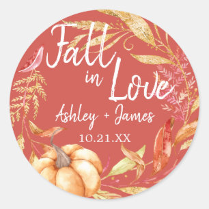 Sticker Rond Élégante chute en amour Automne Rouge Mariage Mono