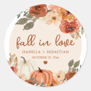Sticker Rond Élégante chute en amour Boho Citrouille Mariage