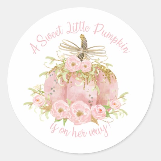 Sticker Rond Élégante Citrouille rose Baby shower fille (Devant)