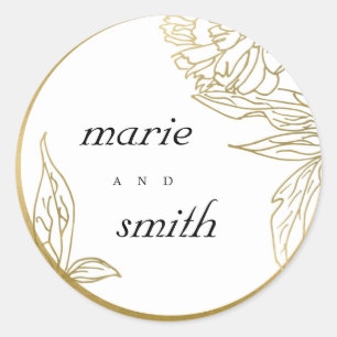 STICKER ROND ÉLÉGANTE CLASSE OR FOIL LUXE FLORAL MARIAGE