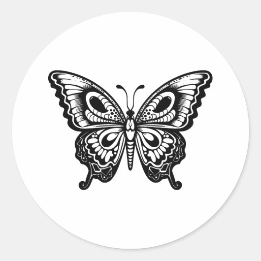 Sticker Rond Elégante conception de papillon monochrome (Devant)