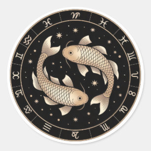 Sticker Rond Élégante constellation du zodiaque Poissons or noi