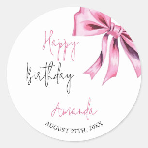 Sticker Rond Élégante Coquette Rose Bow Sweet 16 Anniversaire