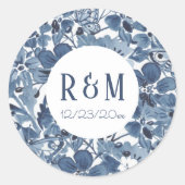 Sticker Rond Elégante couleur bleu bleu bleu blanc Mariage flor (Devant)