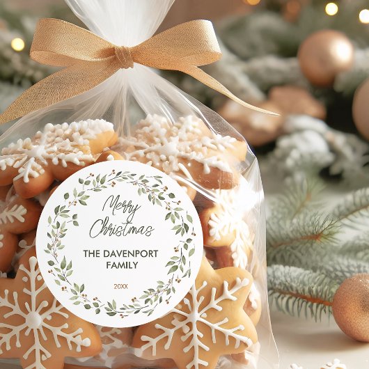 Sticker Rond Élégante couronne de verdure hivernale