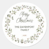 Sticker Rond Élégante couronne de verdure hivernale (Devant)