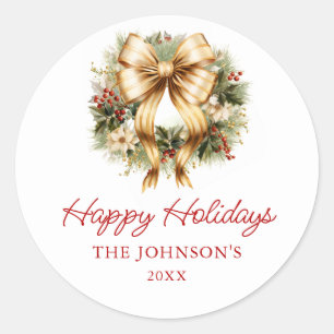 Sticker Rond Élégante couronne d'or de Noël Joyeuses fêtes