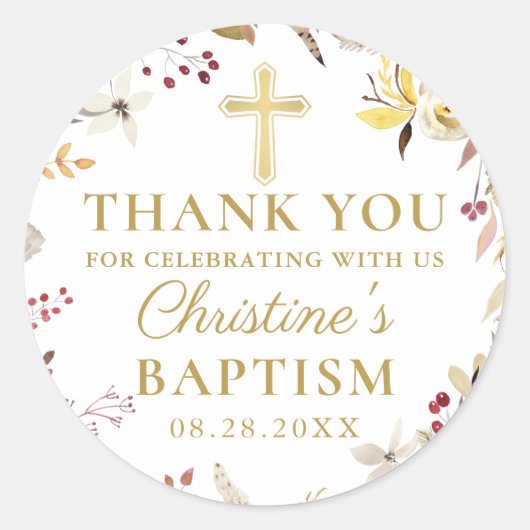 Sticker Rond Élégante couronne florale d'automne Baptême d'auto (Devant)