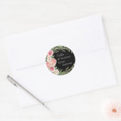 Sticker Rond Élégante couronne florale sur Mariage noir (Enveloppe)