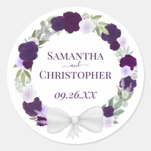 Sticker Rond Élégante couronne violette et lavande de Mariage R