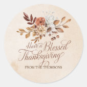 Sticker Rond Elégante Crème Brown Rustique Floral Thanksgiving (Devant)