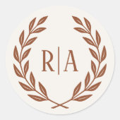 Sticker Rond Élégante crème en terre cuite Mariage Monogramme (Devant)