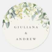 Sticker Rond Elégante crème Snowberry+Eucalyptus Mariage (Devant)