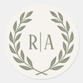 Sticker Rond Elégante crème verte de couronne Mariage Monogramm (Devant)