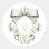 Sticker Rond Élégante crête avec mâchoire verte Sage | Mariage  (Devant)
