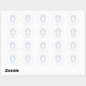 Sticker Rond Élégante crête baroque Monogramme Mariage bleu (Feuille)