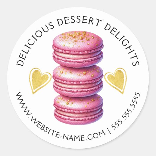 Sticker Rond Élégante cuisson au macaron rose et or (Devant)