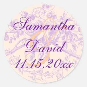Sticker Rond Elégante Date de Mariage Vintage Décor Floral Viol