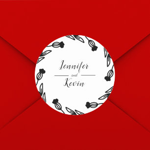 Sticker Rond Élégante Décoration de Mariage Rustique aux Fleurs