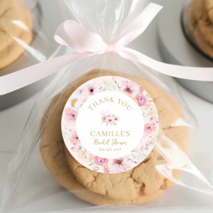 Sticker Rond Élégante douche de mariée florale rose